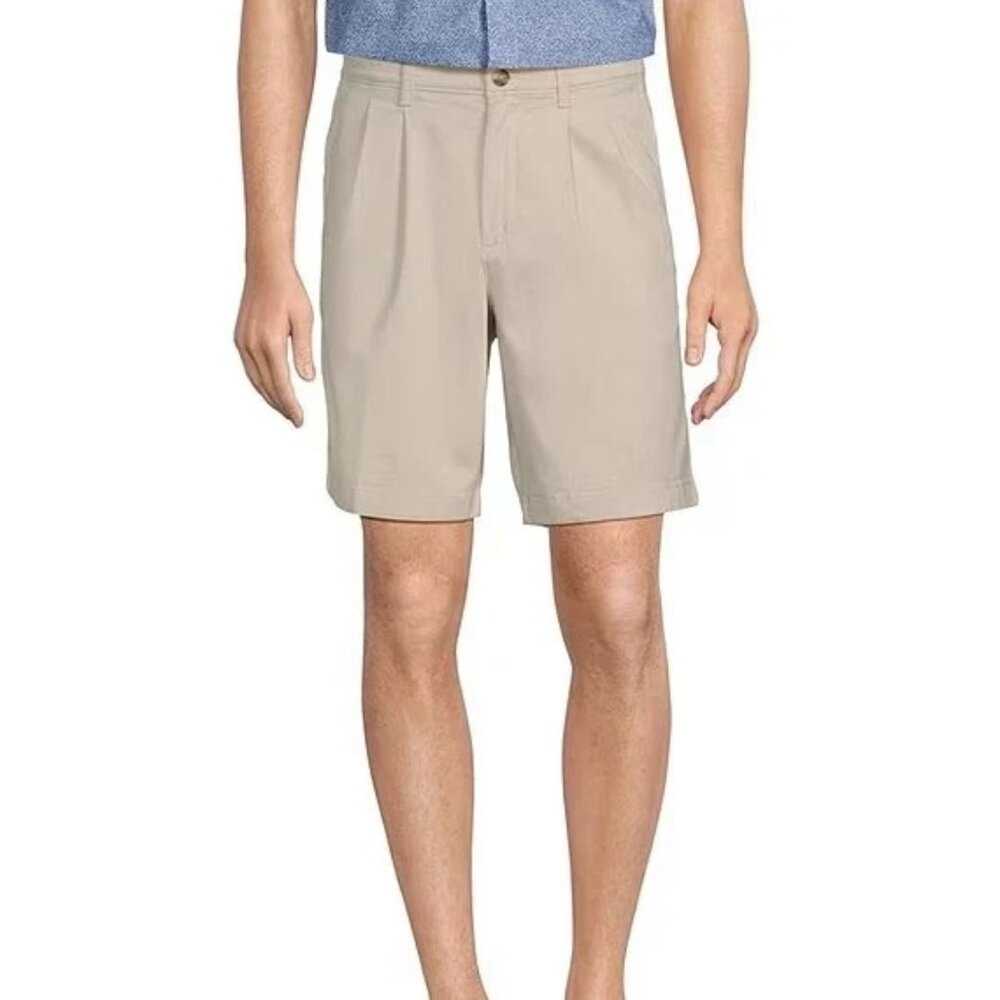 NEW Big Mens Roundtree & Yorke Casuals Chino Pleated Shorts 9"I Stone